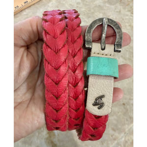 Women's Velez Red thin Braided Leather Belt XL. Multiple sizing holes.